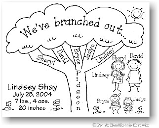 Pen At Hand Stick Figures - Birth Announcements - Tree (b/w)